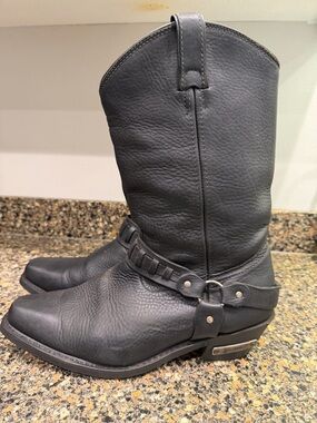 Classic Black Leather Harness Cowboy Boots Xelement motorcycle boots 12